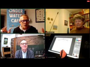 5e Onderwatercafe - gespreksleider, sprekers en cartoonist